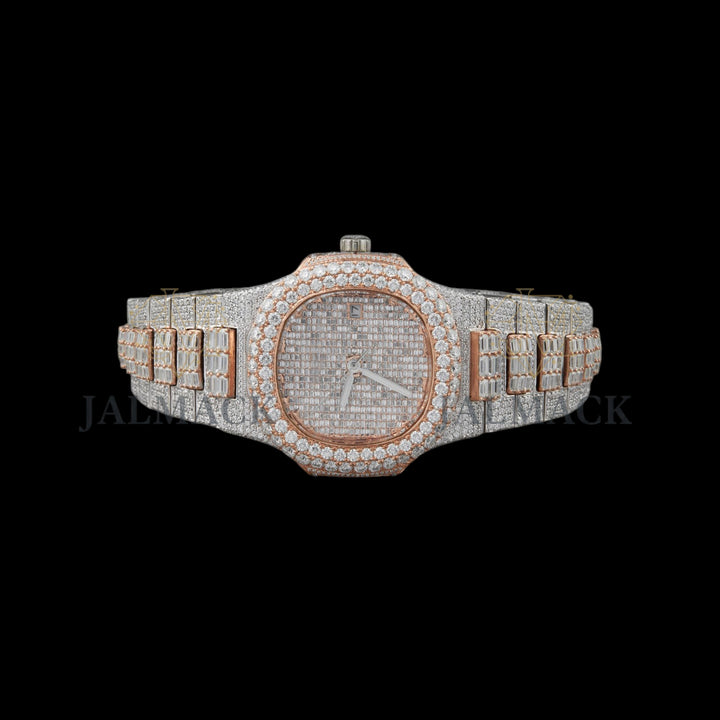Silver Markerless Baguette & Round Moissanite Watch