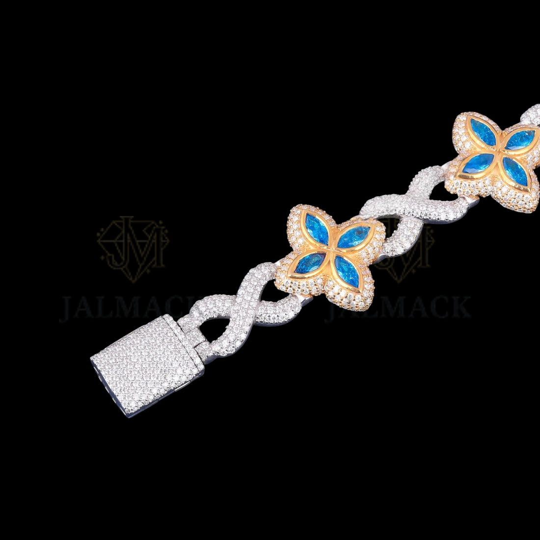 Two-Tone Blue Marquise Floral Moissanite Bracelet VVS1