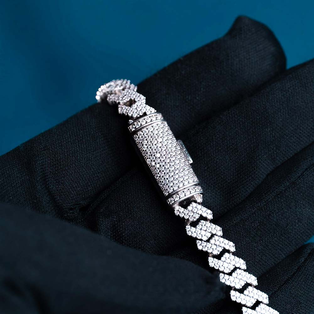 8MM Pave Cuban Link VVS Moissanite Bracelet in 925 Sterling Silver