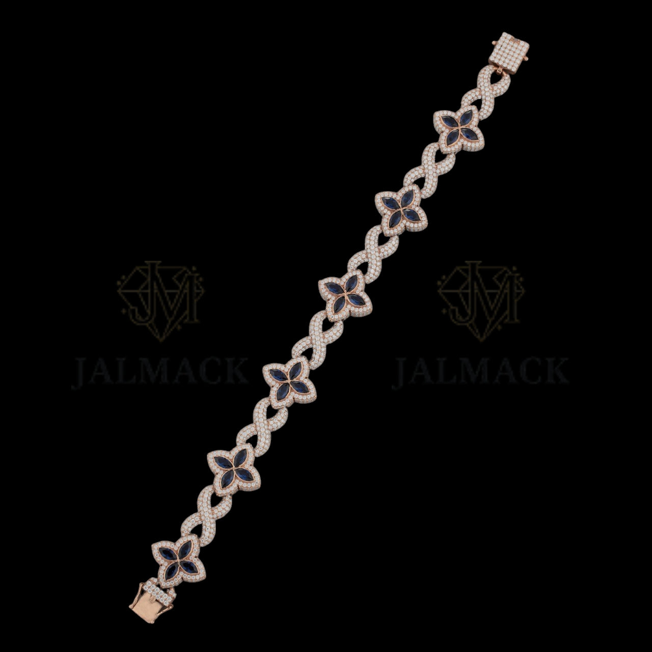 Rose Gold Blue Butterfly Moissanite Bracelet Fully Iced Out