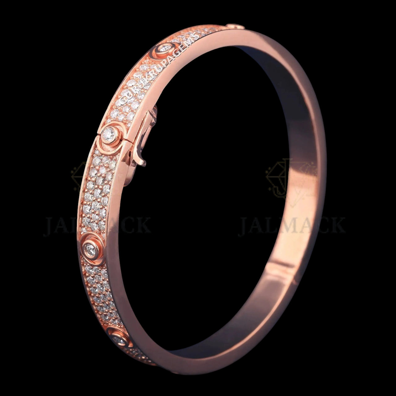Rose Gold Pavé Bezel Moissanite Bangle Bracelet VVS1 D Color
