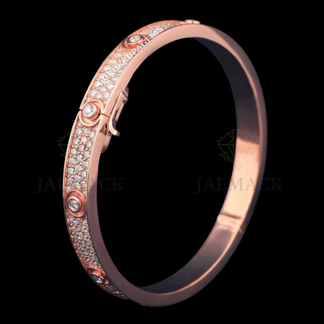 Rose Gold Pavé Bezel Moissanite Bangle Bracelet VVS1 D Color