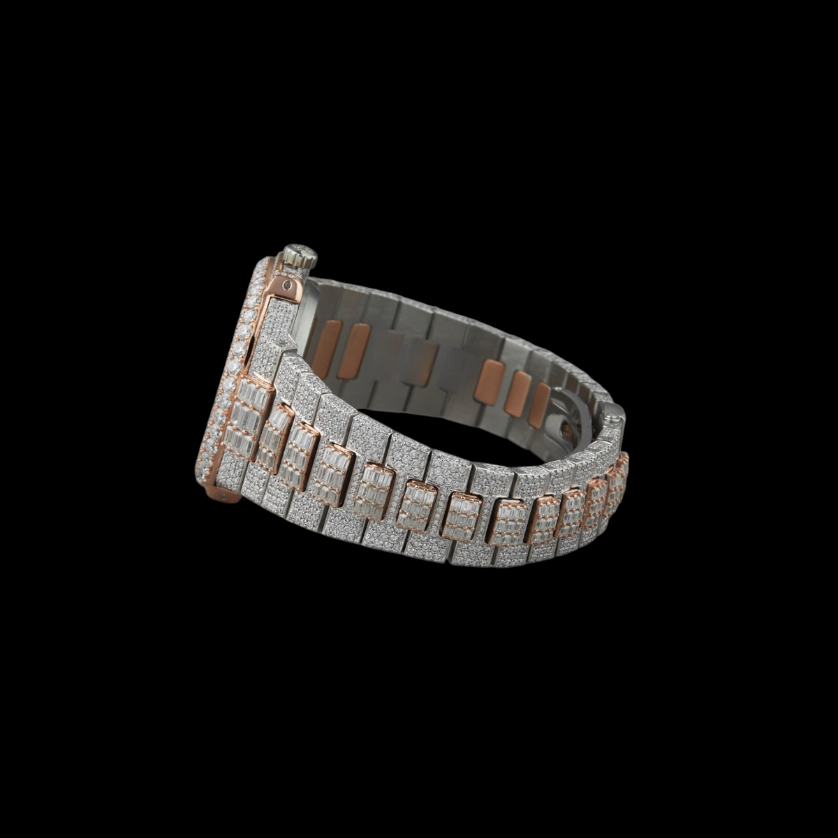 Silver Markerless Baguette & Round Moissanite Watch