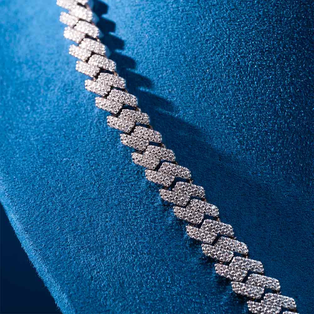 8MM VVS1 Moissanite Micro Pave Cuban Link Chain 925 Sterling Silver