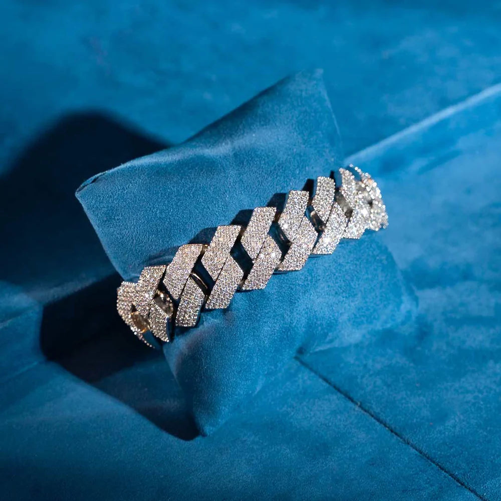 20MM VVS1 Moissanite Prong Cuban Link Bracelet 925 Sterling Silver Fully Iced Out Hip Hop Bracelet