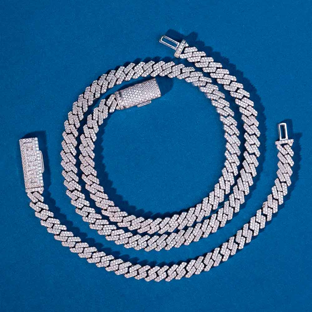 8MM VVS1 D Color Moissanite Cuban Link Chain & Bracelet Set 925 Sterling Silver