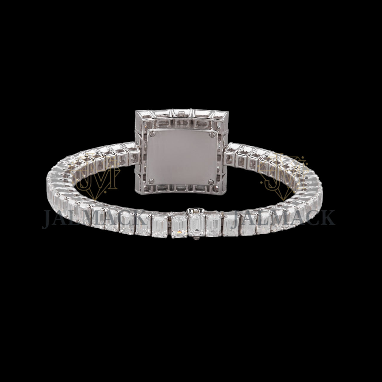 Silver Dial Markerless Baguette-Cut Moissanite Watch