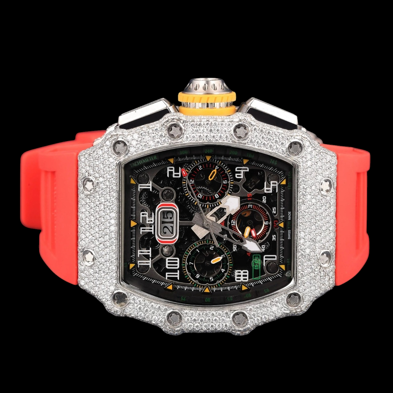Luxury Skeleton Chronograph Moissanite Watch VVS1 D Color Fully Iced Out