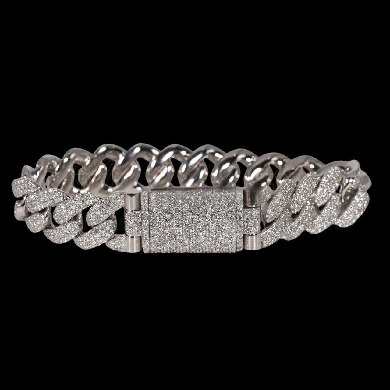 Silver Slim Moissanite Miami Cuban Bracelet VVS1 Fully Iced Out