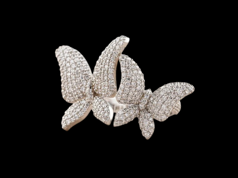 VVS1 Iced Out Moissanite Diamond Butterfly Hip hop Ring - Surprise Hip hop Ring for Her