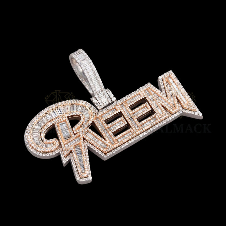 GREEN Baguette Moissanite Letter Pendant VVS1 D Color Fully Iced Out
