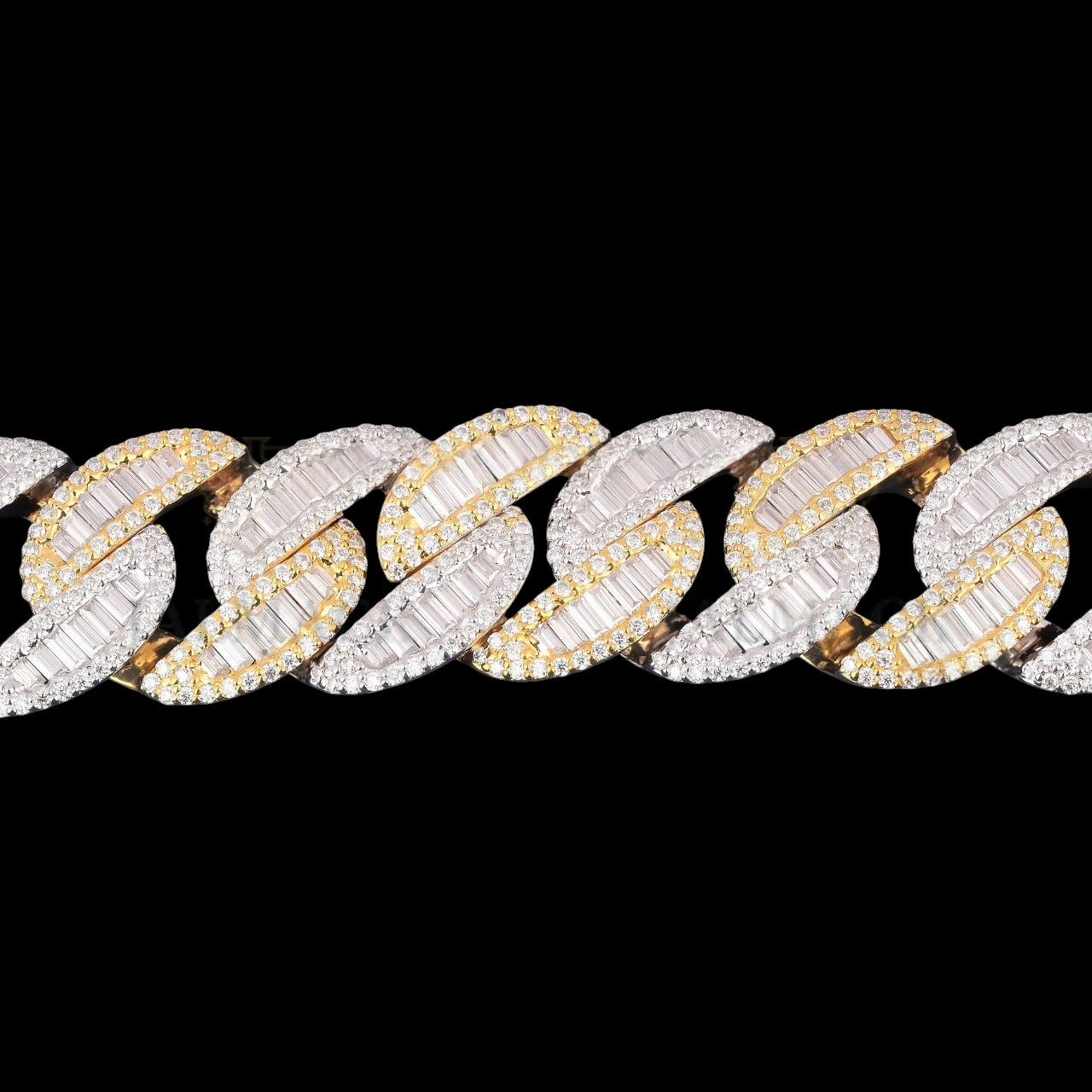 Two-Tone Baguette Moissanite Cuban Bracelet VVS1 Fully Iced Out