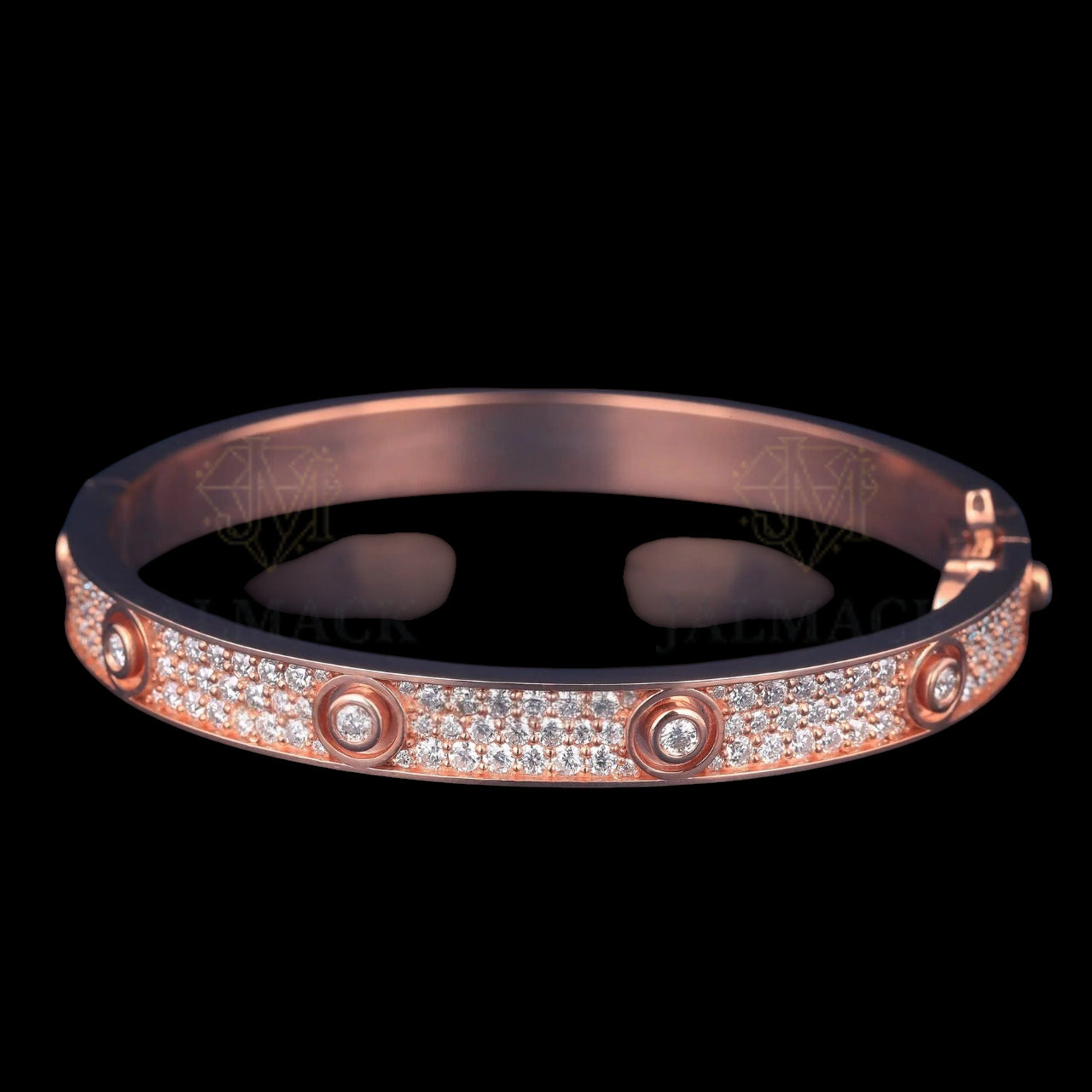 Rose Gold Pavé Bezel Moissanite Bangle Bracelet VVS1 D Color