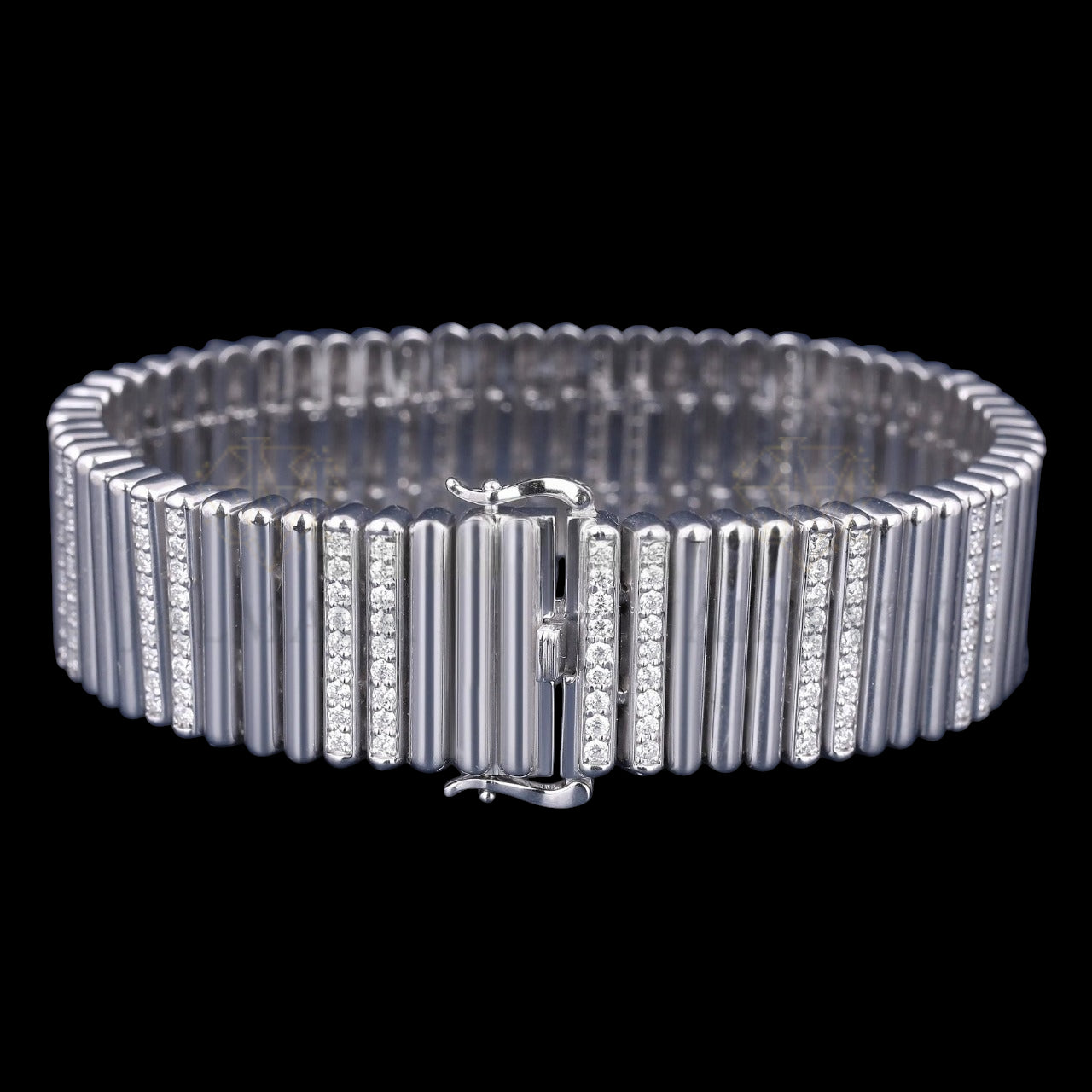 Wide Ribbed Moissanite Link Bracelet VVS1 D Color Silver