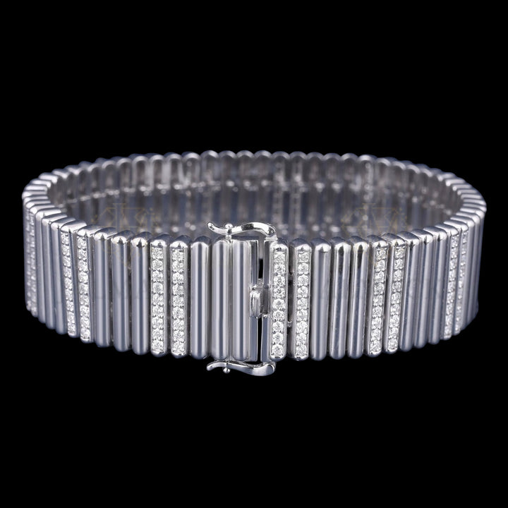 Wide Ribbed Moissanite Link Bracelet VVS1 D Color Silver