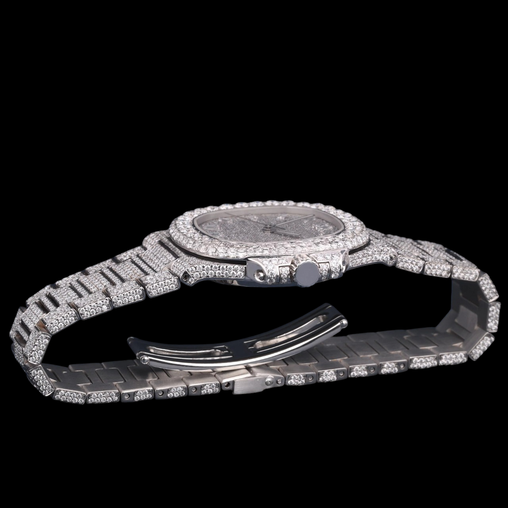 Luxury Silver Baguette Moissanite Automatic Date Watch