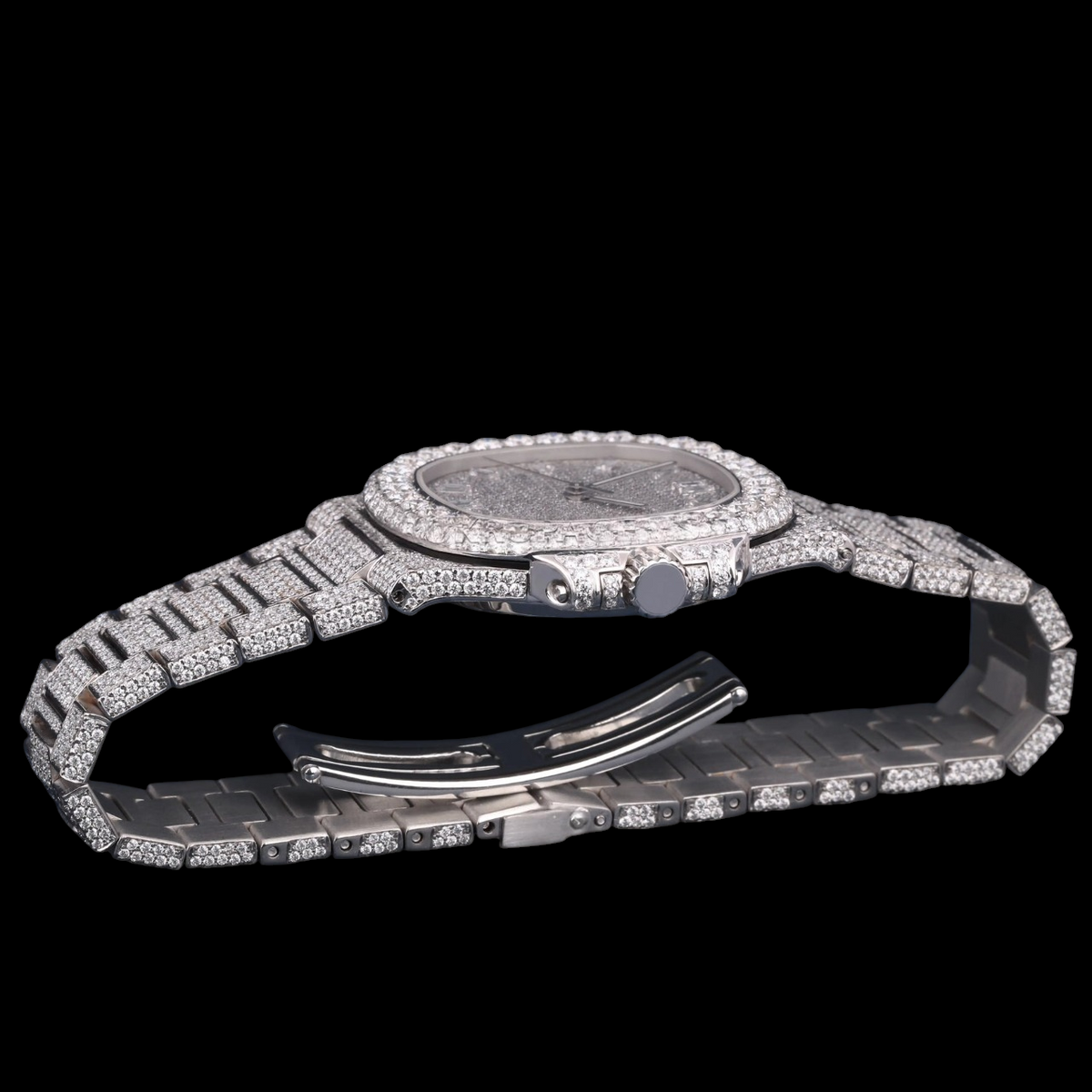 Luxury Silver Baguette Moissanite Automatic Date Watch
