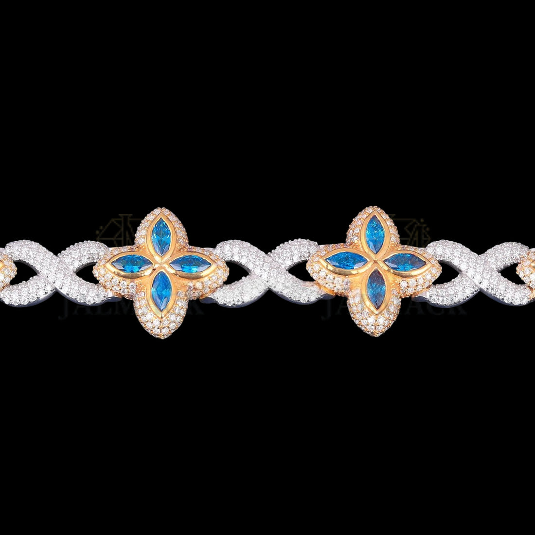 Two-Tone Blue Marquise Floral Moissanite Bracelet VVS1