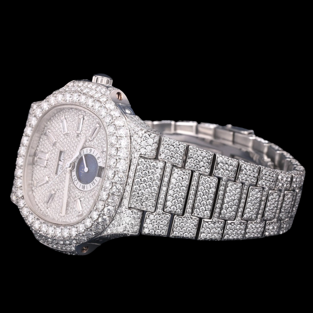 Luxury Silver Baguette Moissanite Automatic Watch VVS1 D Color Fully Iced Out