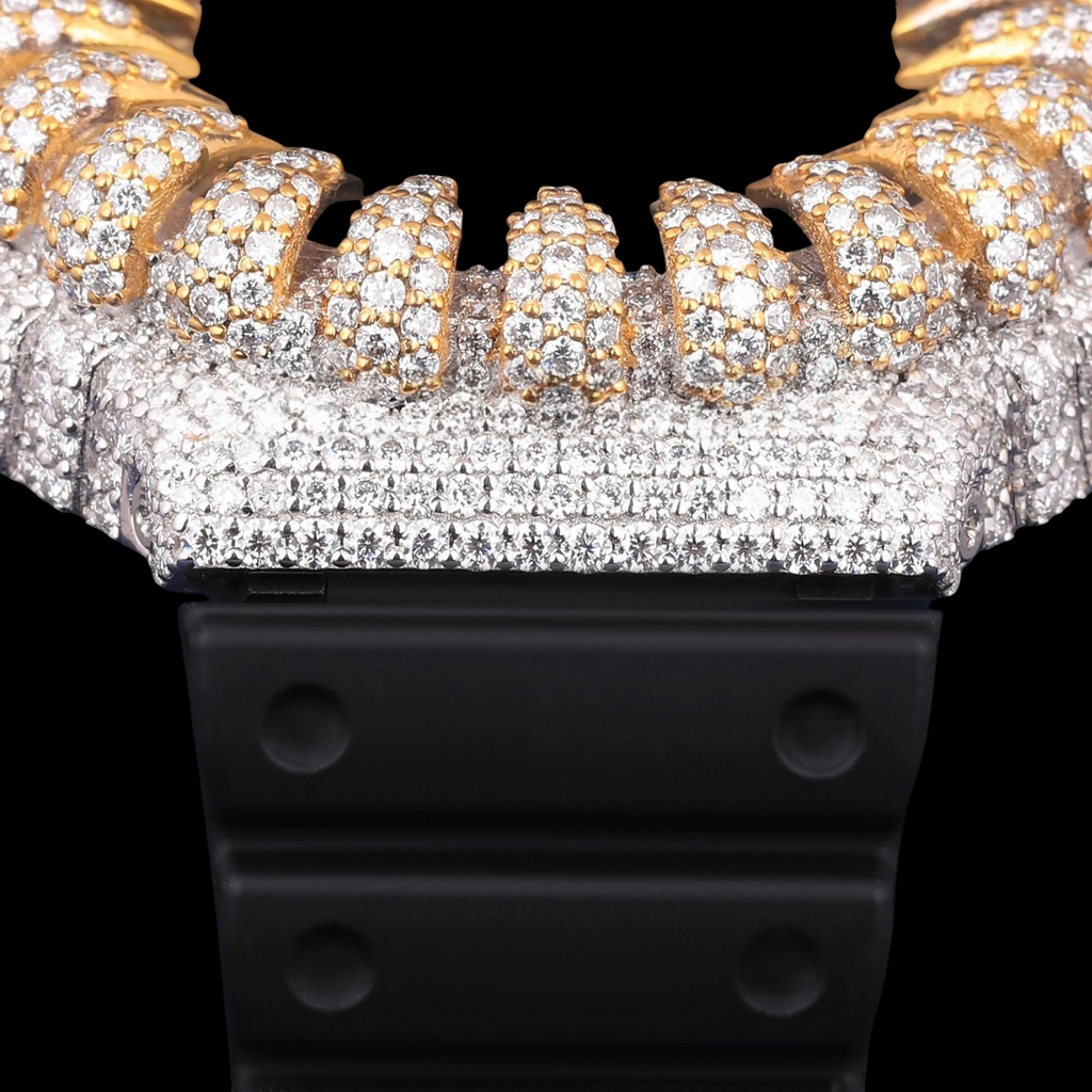 Black Dial Gold Spike Crown Case G-Shock Moissanite Watch