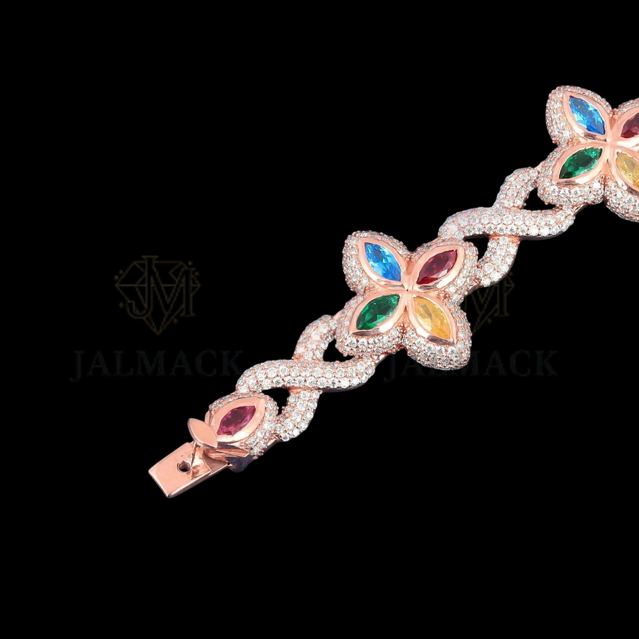 Rose Gold Multicolor Marquise Floral Moissanite Bracelet VVS1