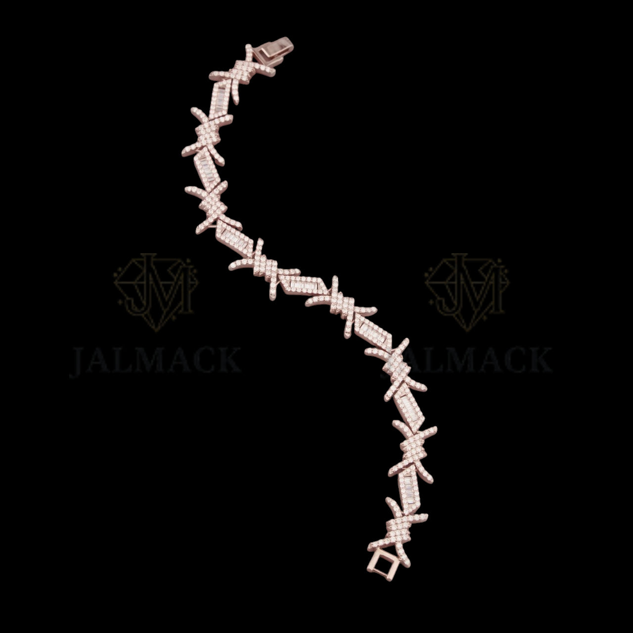 Rose Gold Barbed Wire Baguette Moissanite Bracelet VVS1