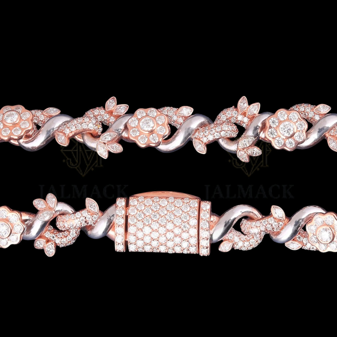 Two-Tone Floral Vine Moissanite Link Bracelet VVS1 D Color