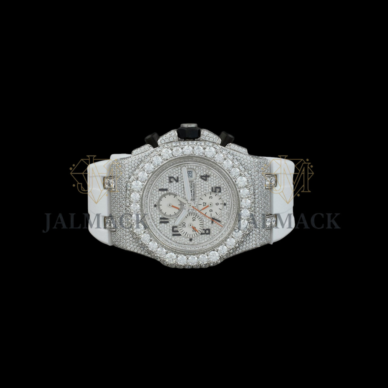 Silver Dial Arabic Numeral Round-Cut Moissanite Chronograph Watch