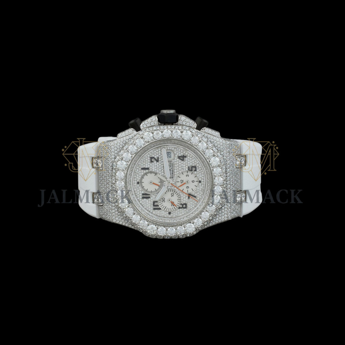 Silver Dial Arabic Numeral Round-Cut Moissanite Chronograph Watch