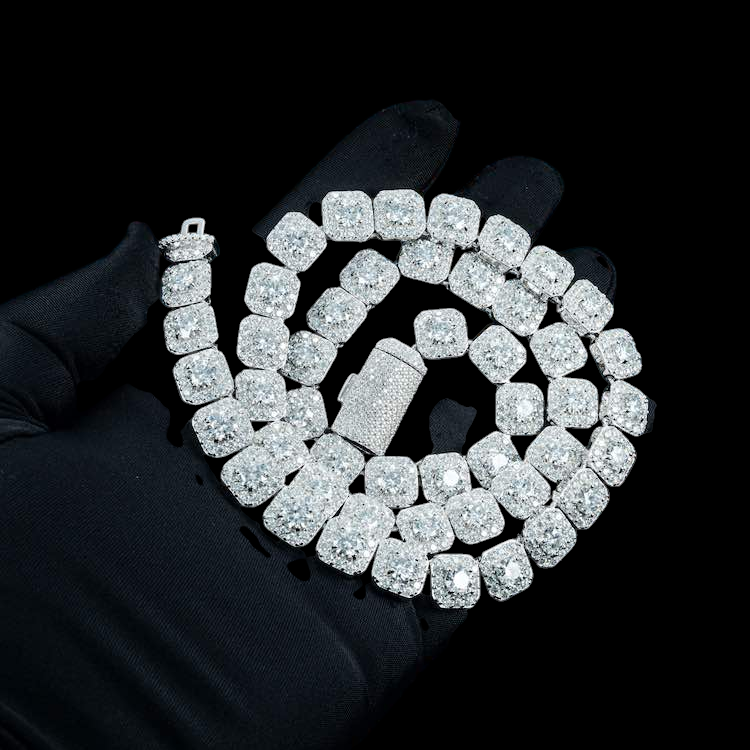 10MM Round Halo Setting Moissanite Diamond Hip hop Chain