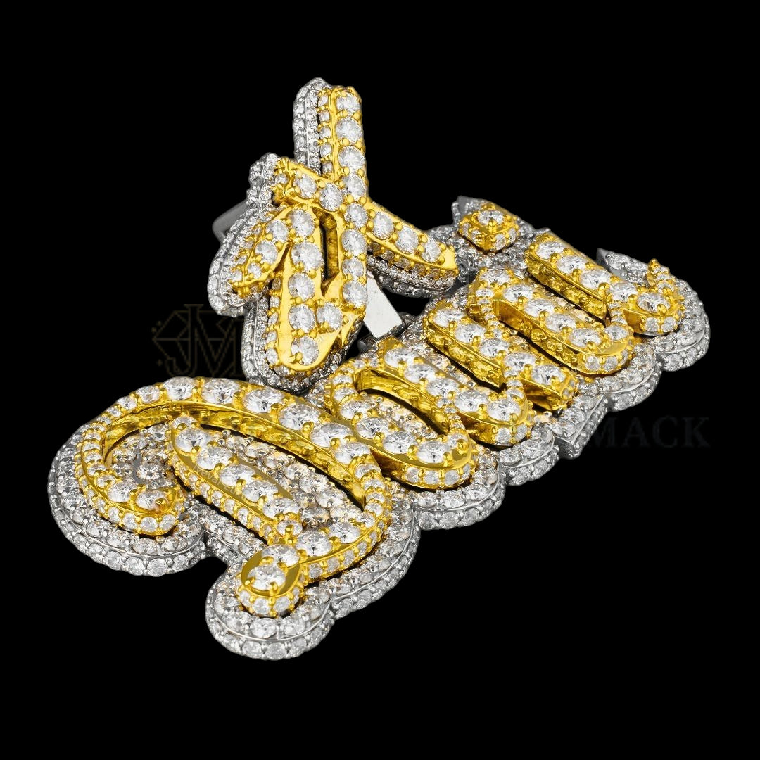 Custom Two-Tone Script Name Moissanite Pendant VVS1 D Color Fully Iced Out