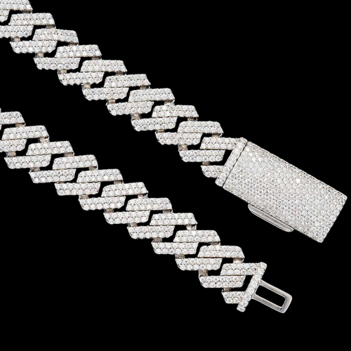 12MM Fully Iced Pave Cuban Link VVS1 D Color Moissanite Chain 925 Sterling Silver