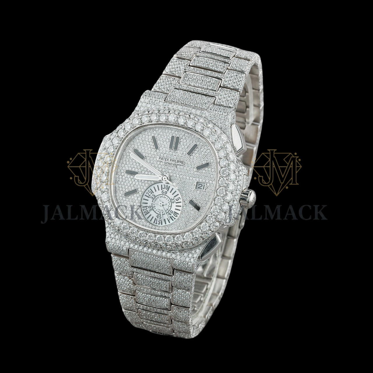 Silver Dial Baton Letter Round-Cut Moissanite Multifunction Watch