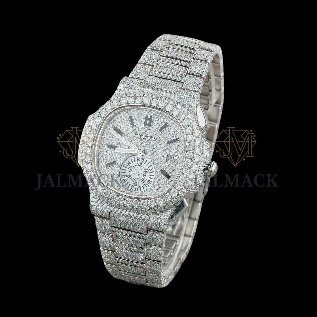 Silver Dial Baton Letter Round-Cut Moissanite Multifunction Watch