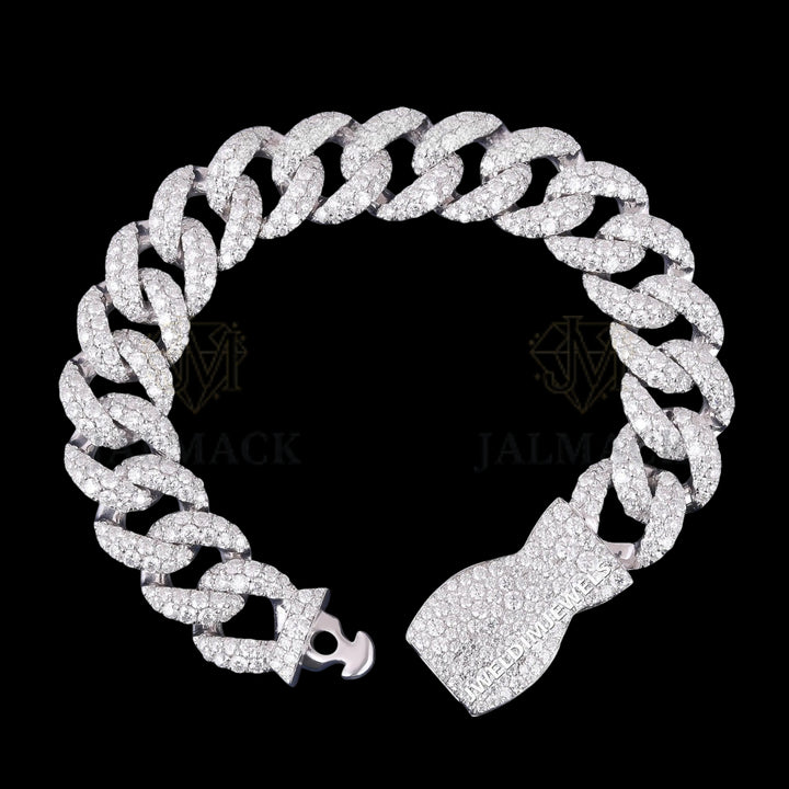 Luxury Silver Moissanite Miami Cuban Bracelet VVS1 Fully Iced Out