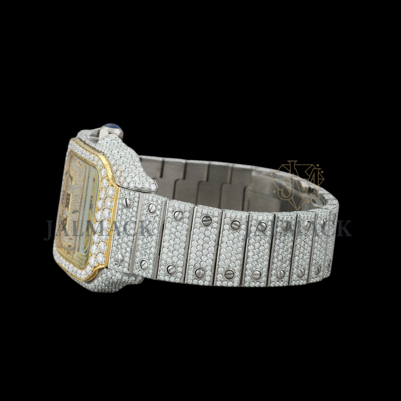 Gold Dial Roman Letter Round-Cut Moissanite Watch