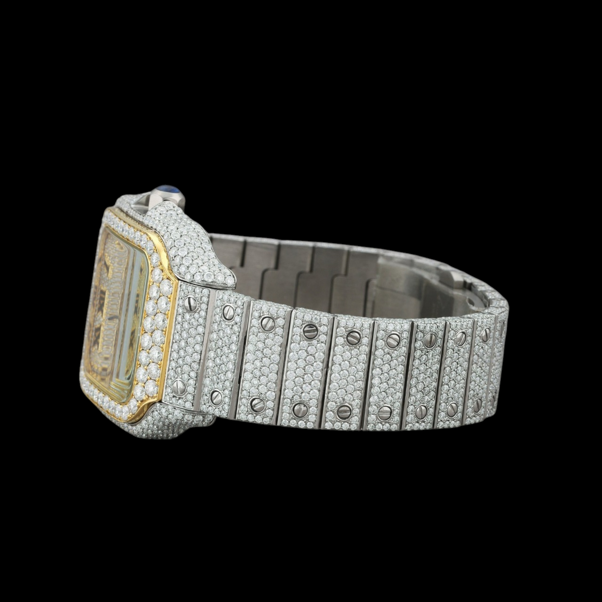 Gold Dial Roman Letter Round-Cut Moissanite Watch