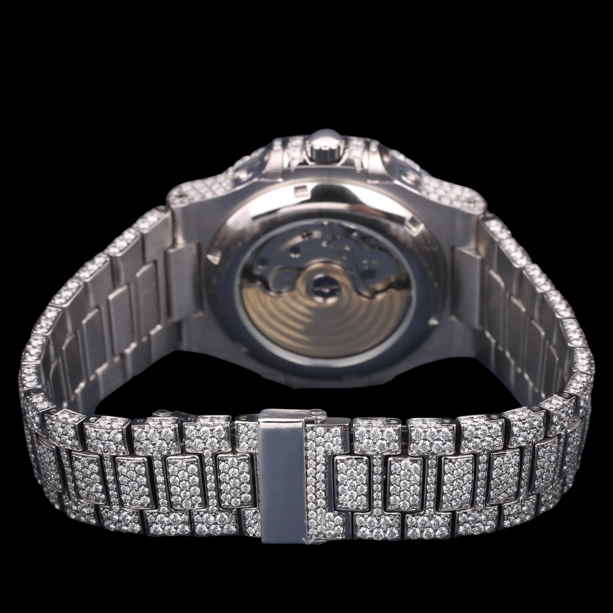 Luxury Silver Baguette Moissanite Automatic Watch VVS1 D Color Fully Iced Out