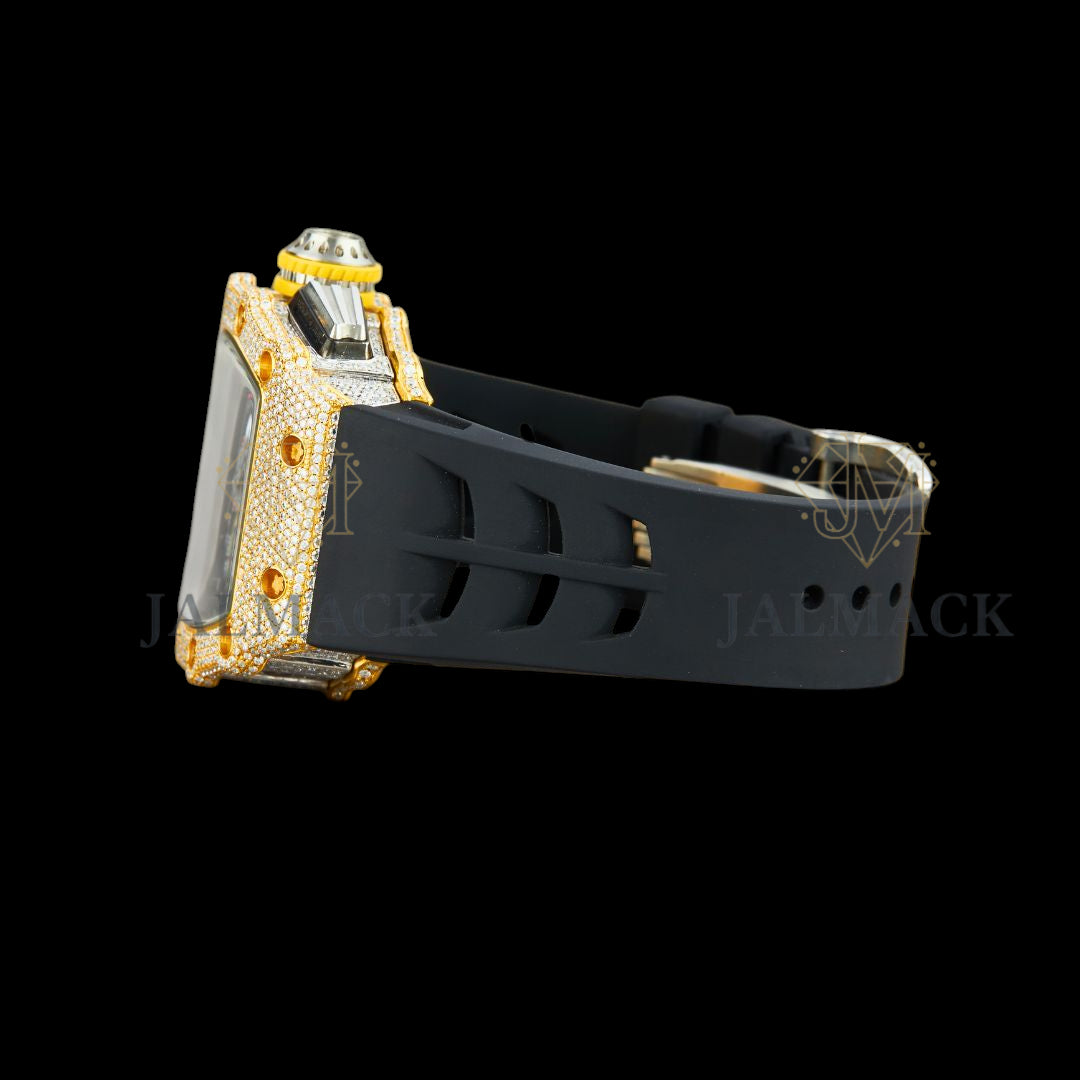 Yellow Gold Fully Iced Moissanite Skeleton Sport Watch