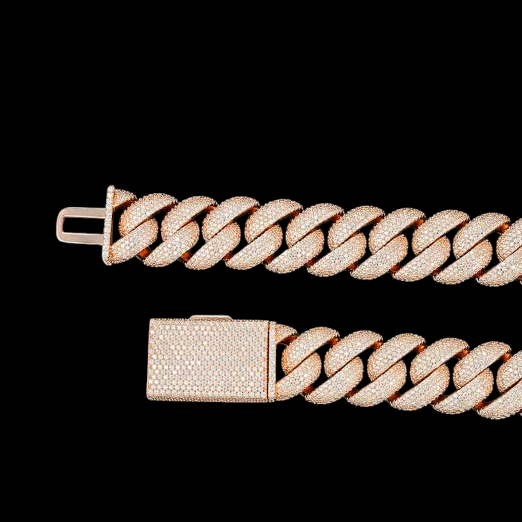 925 Sterling Silver Rose Gold Cuban Link Chain Hip Hop Jewelry