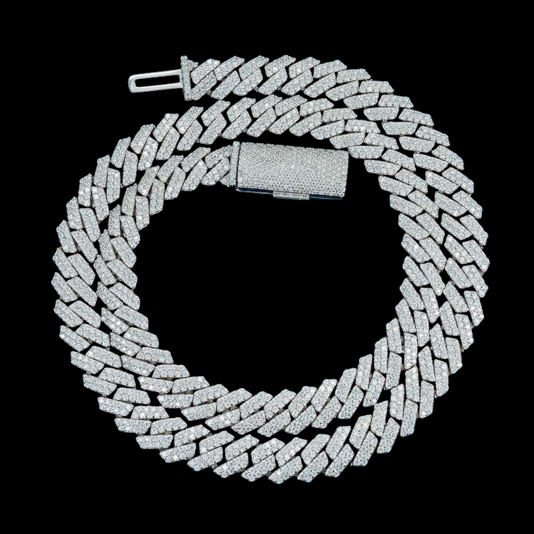 10MM Fully Iced Pave Cuban Link VVS1 D Color Moissanite Chain 925 Sterling Silver