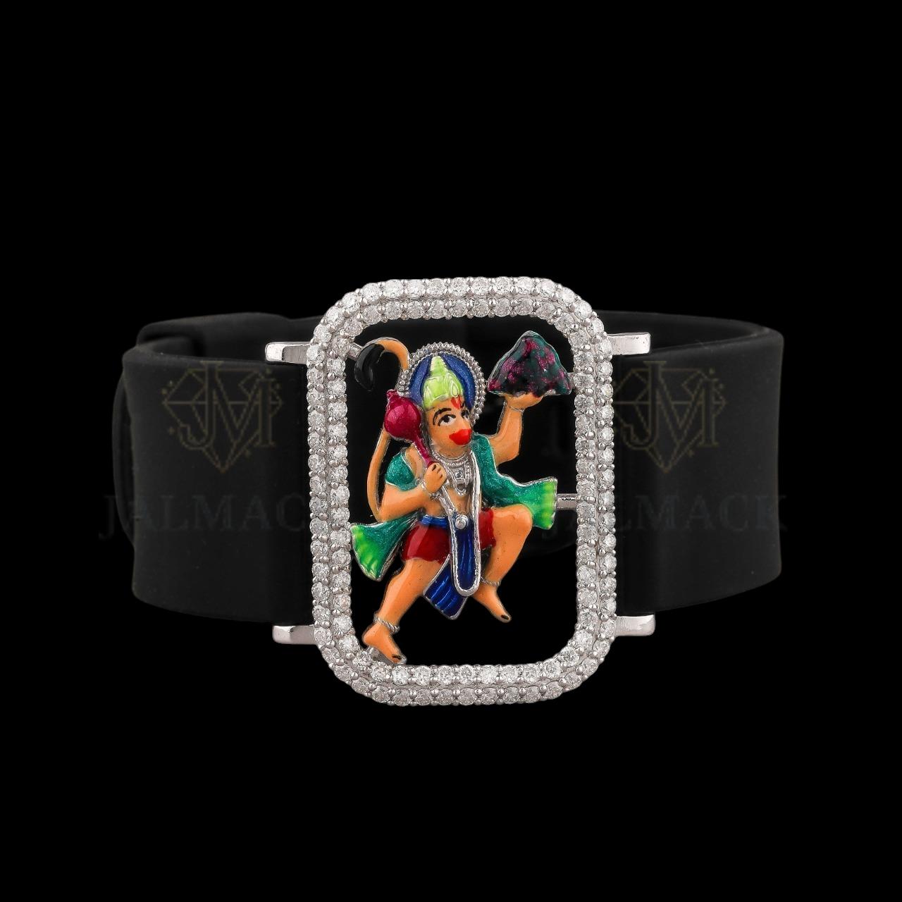 Silver Ganesha Moissanite Bracelet with White Silicone Strap Fully Iced Out