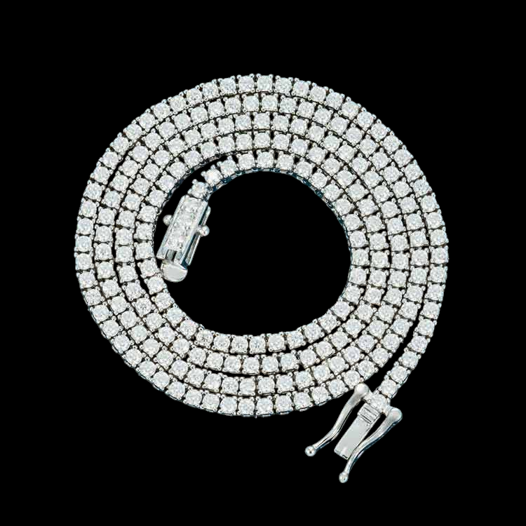 2MM Round Cut VVS Moissanite Tennis Chain 925 Sterling Silver