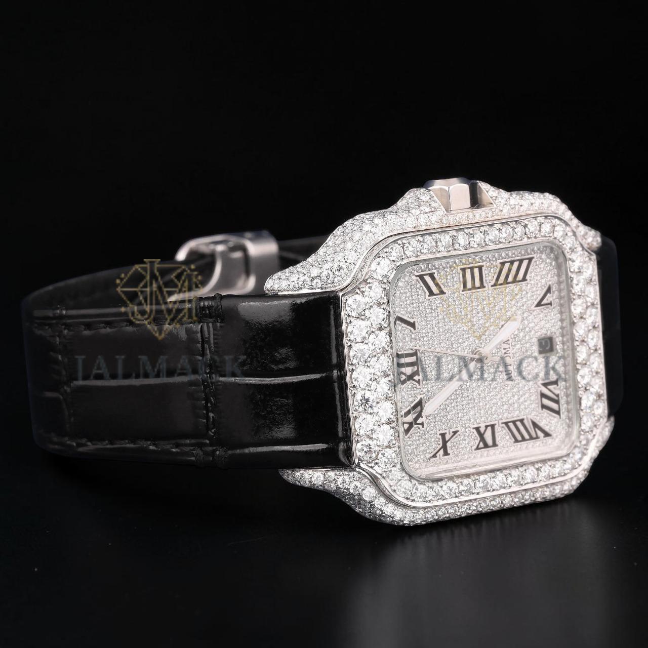 Square Roman Dial VVS1 D Color Moissanite Diamond Automatic Watch