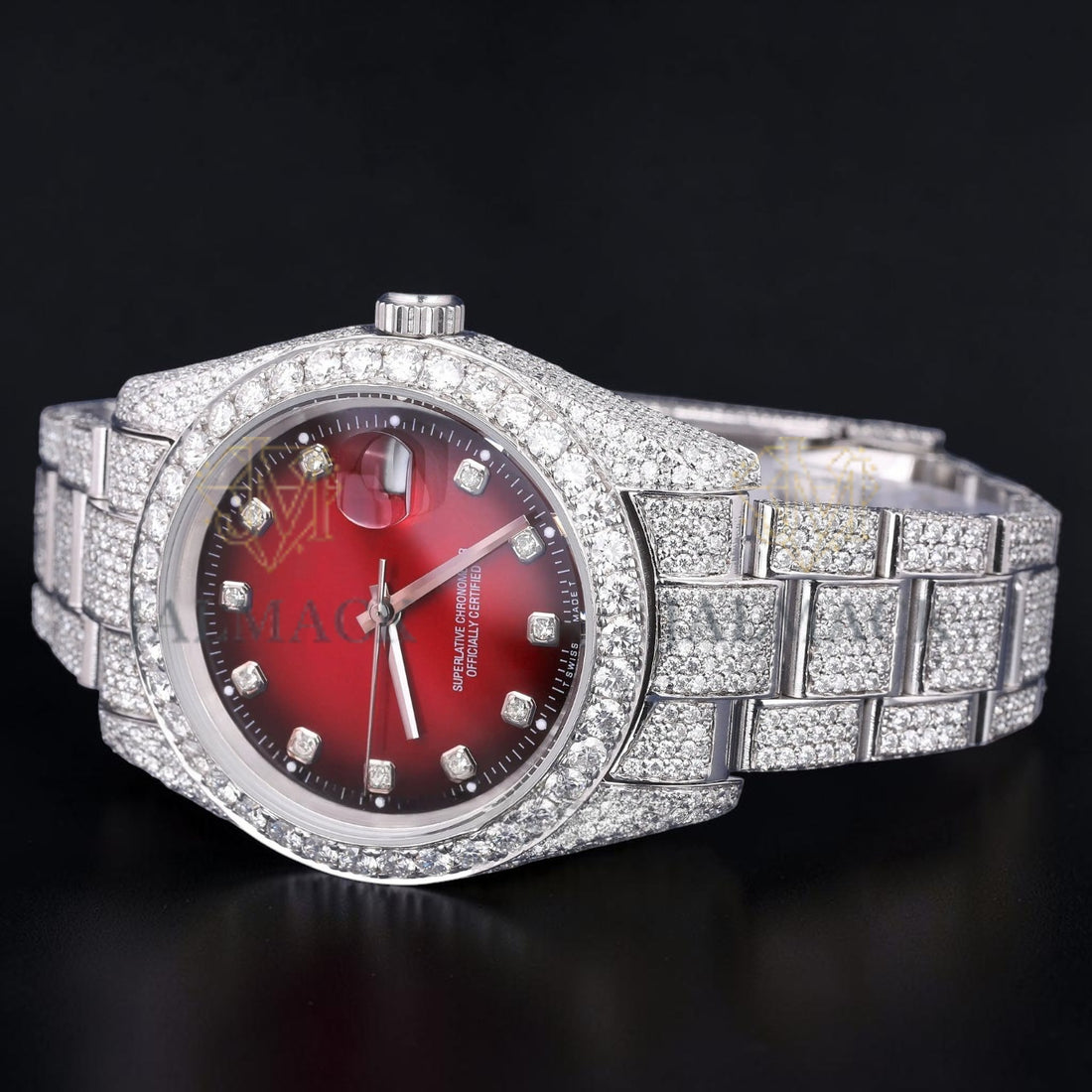 36mm Luxury Red Dial Moissanite Automatic Watch