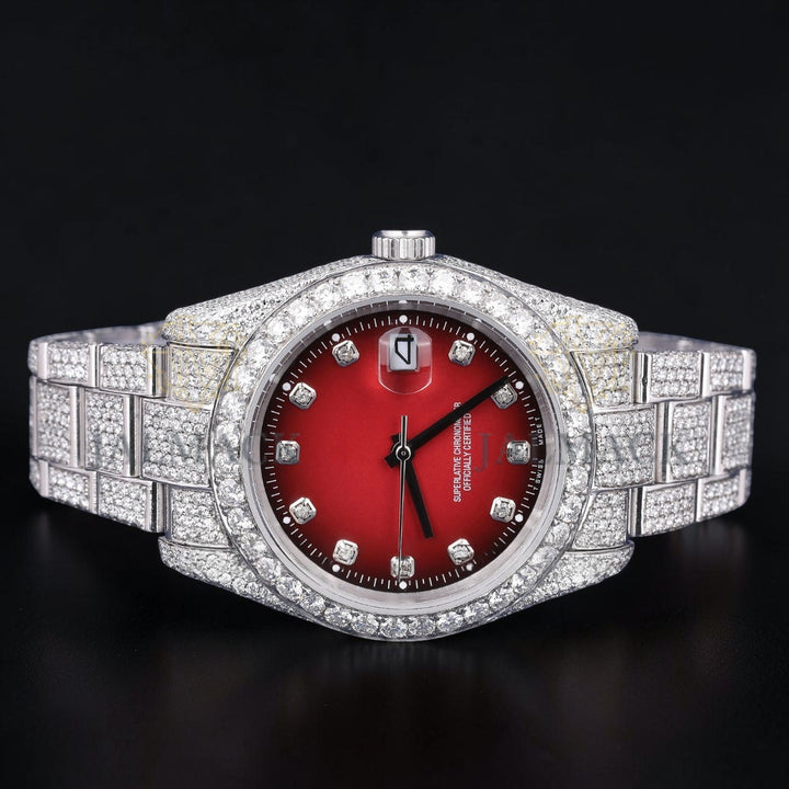 36mm Luxury Red Dial Moissanite Automatic Watch