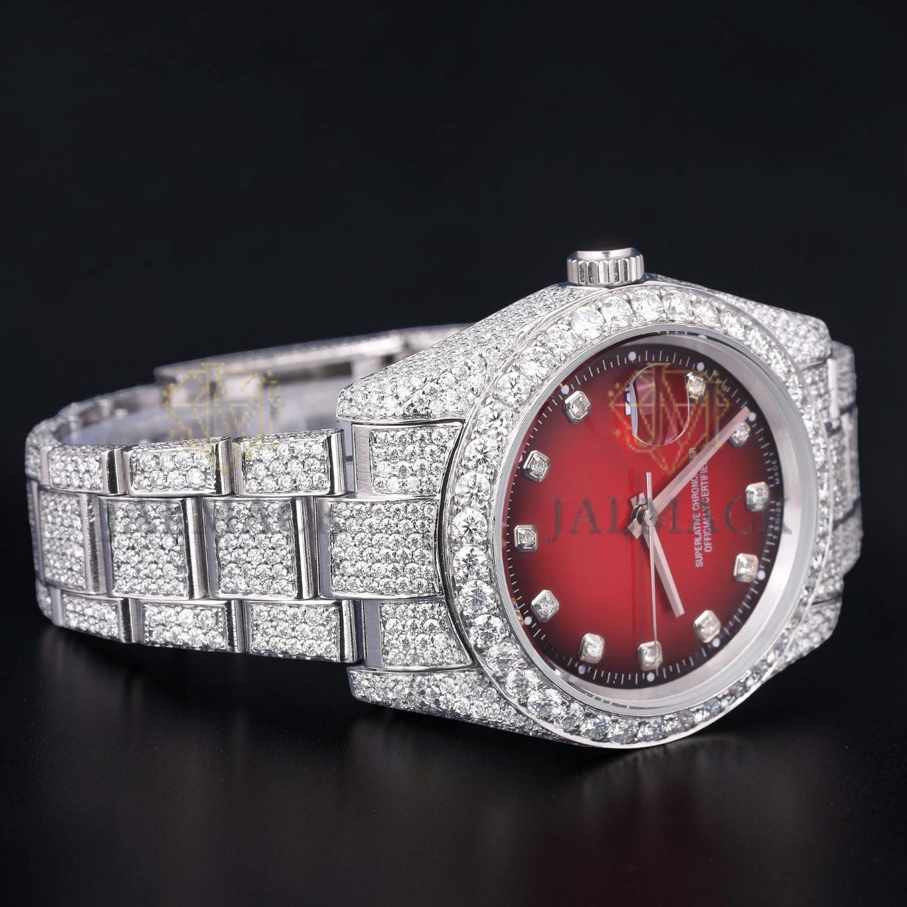 36mm Luxury Red Dial Moissanite Automatic Watch
