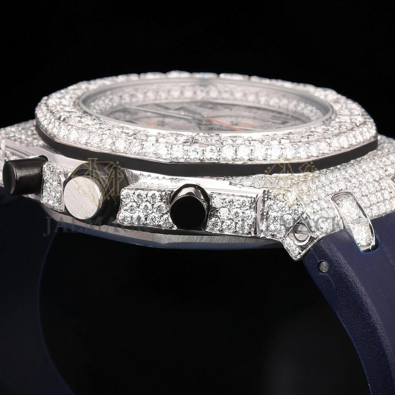 Blue VVS1 D Color Moissanite Chronograph Automatic Watch