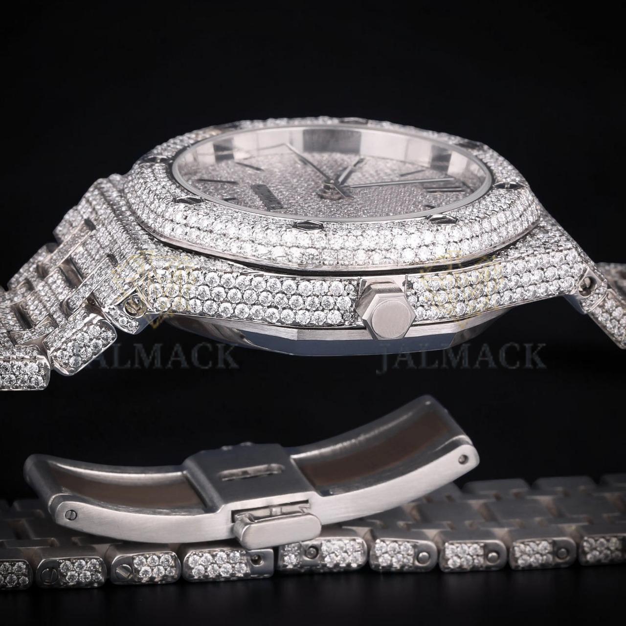 Luxury Silver Moissanite Automatic Watch VVS1 D Color Fully Iced Out