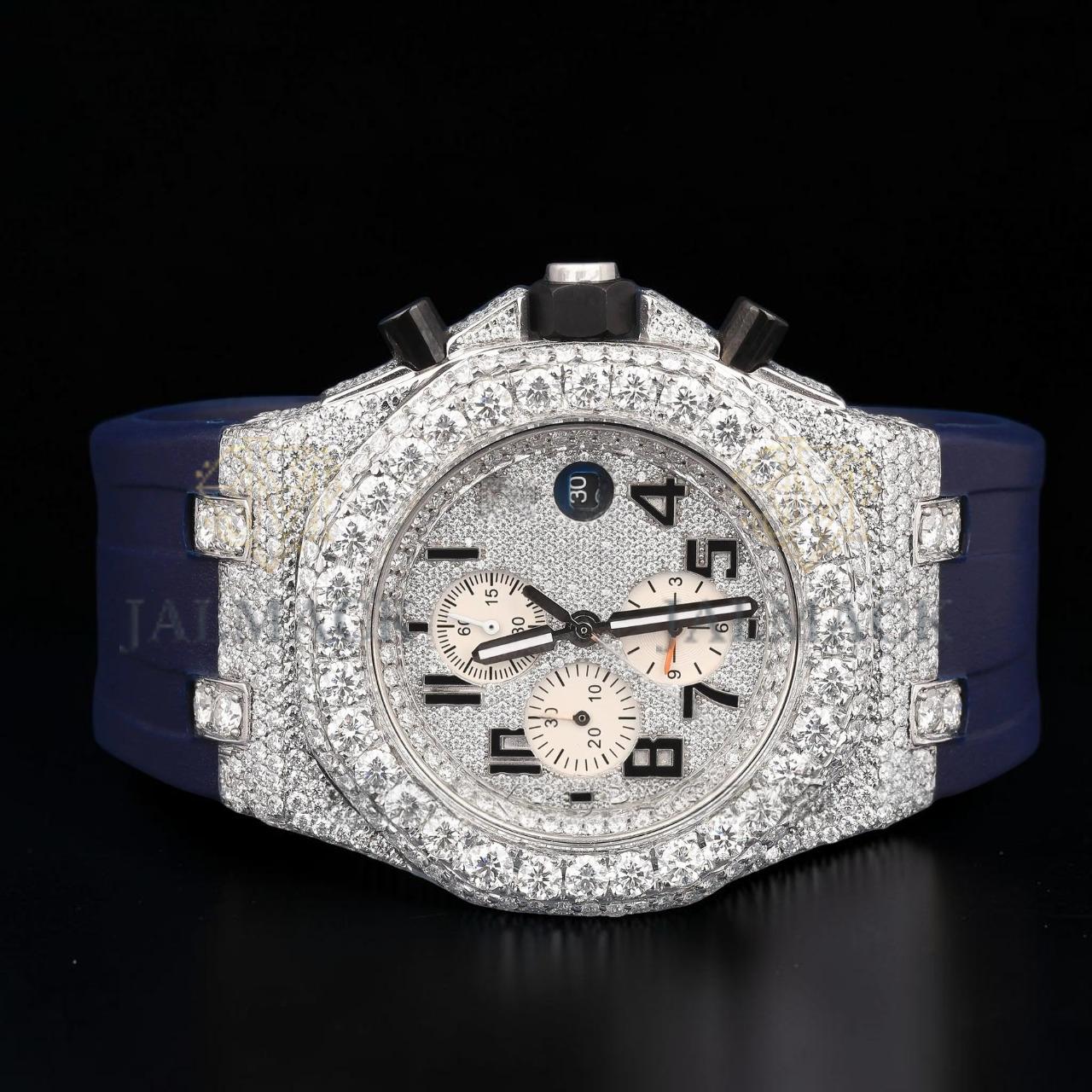 Blue VVS1 D Color Moissanite Chronograph Automatic Watch